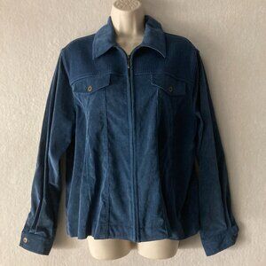 Vintage Alfred Dunner Blue Corduroy Zip Jacket Ribbed Yoke Women Size 14
